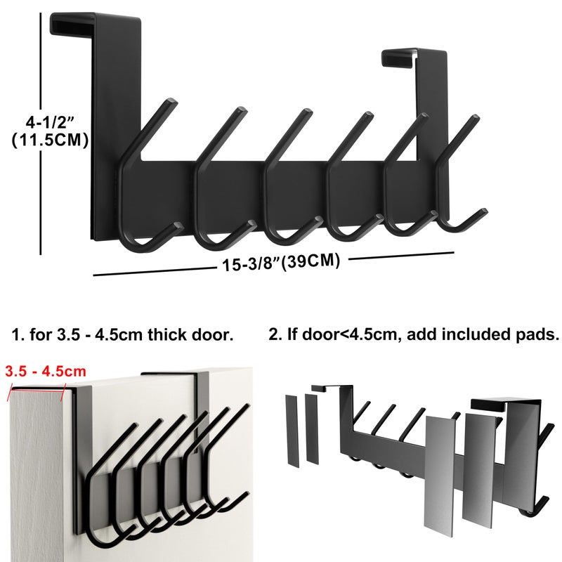 Dseap Over The Door Hook Hanger - 6 Hooks Over Door Coat Rack for Hanging Clothes Hat Towel, Black, 2 Packs - Image 2